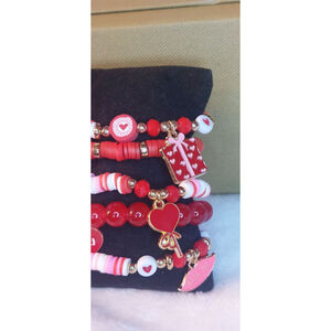 Women's Unbranded Red Pink Valentine's Day Charm Bracelets stretchable